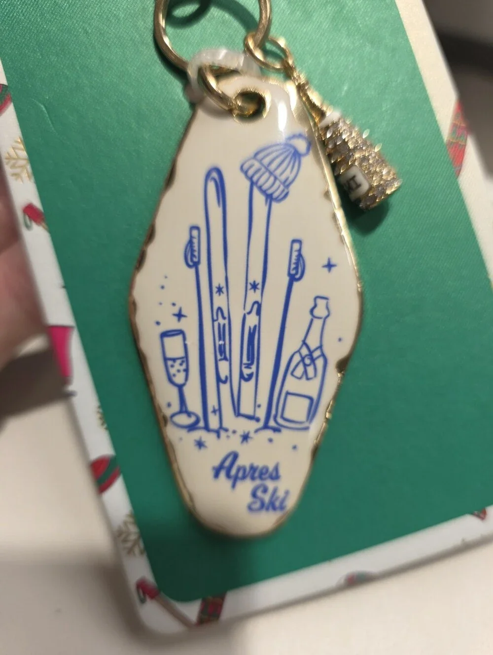 Apres Ski: Piper Gold & Cream Bag Charm Key Chain w Champagne Sparkle Charm NWT